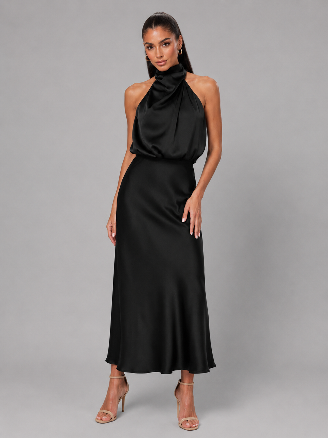 Araminta satin high neck midi dress – image 13