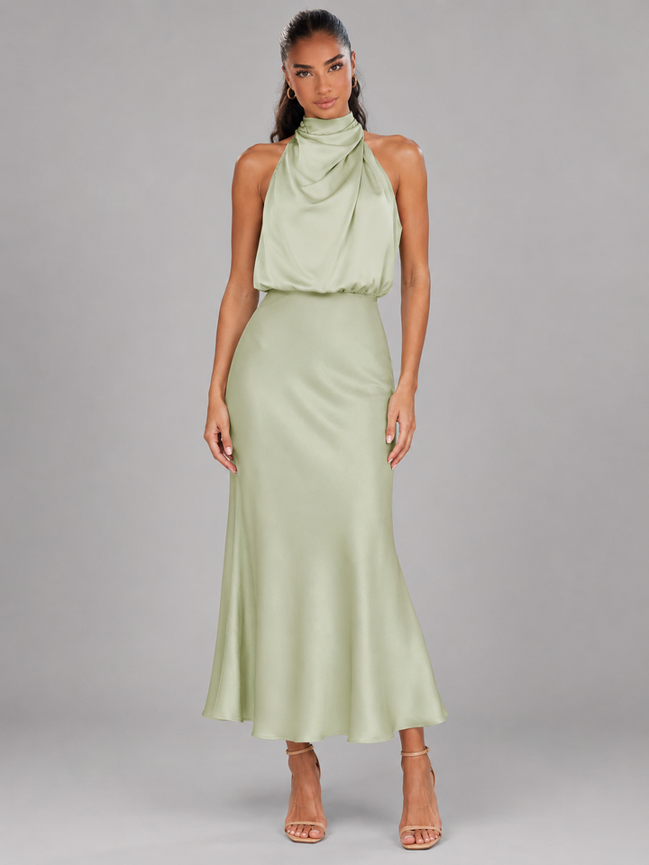 Araminta satin high neck midi dress – image 25
