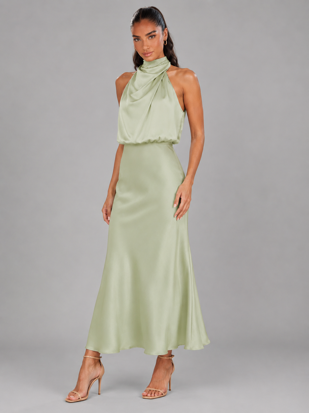 Araminta satin high neck midi dress – image 26