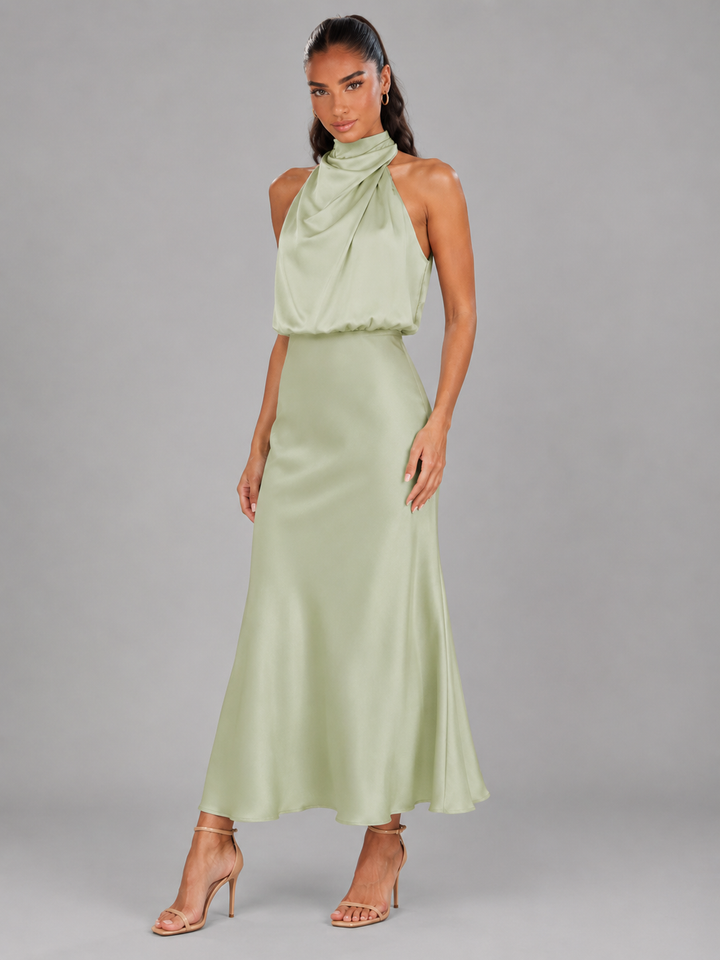 Araminta satin high neck midi dress – image 26