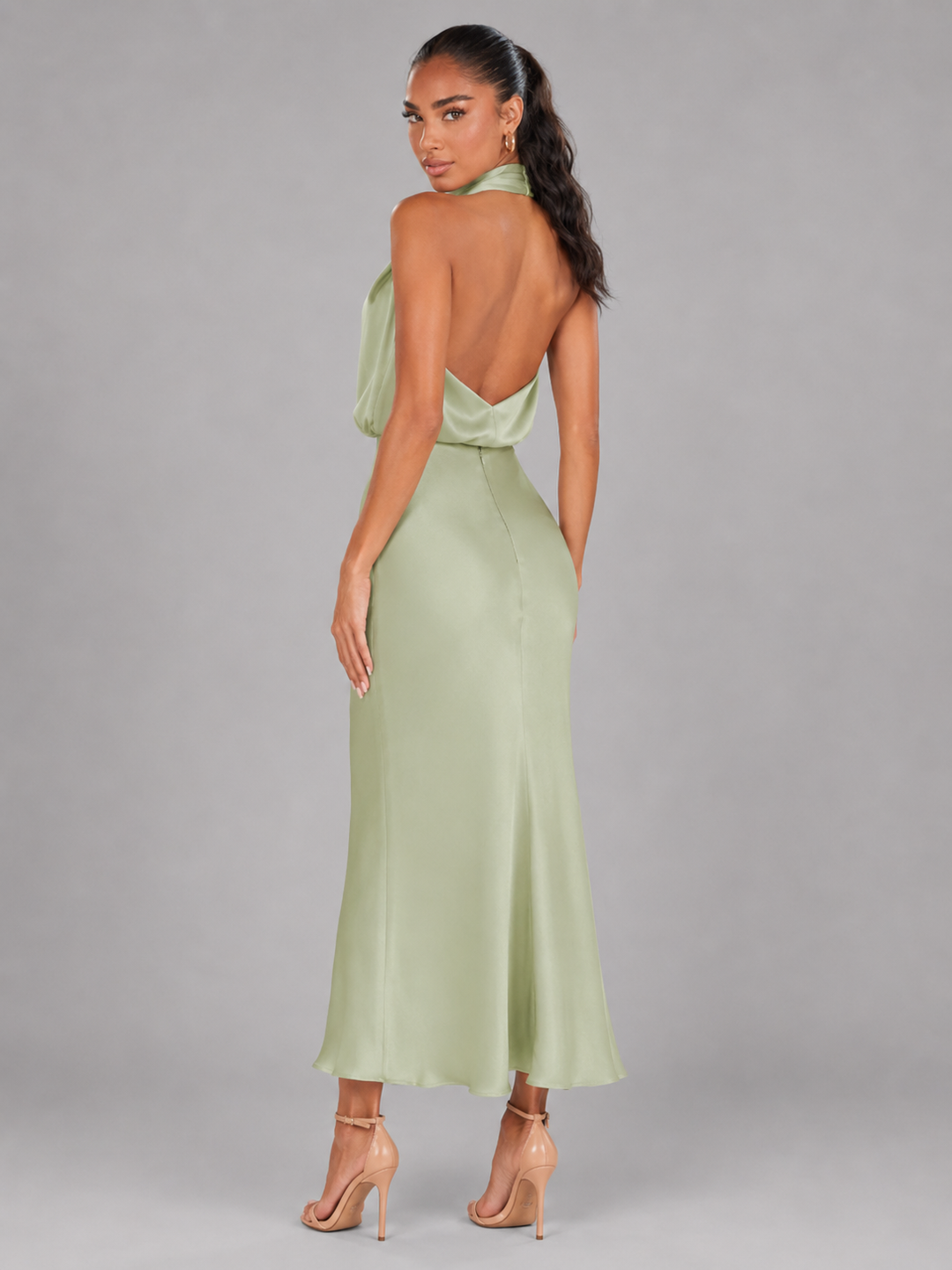 Araminta satin high neck midi dress – image 27