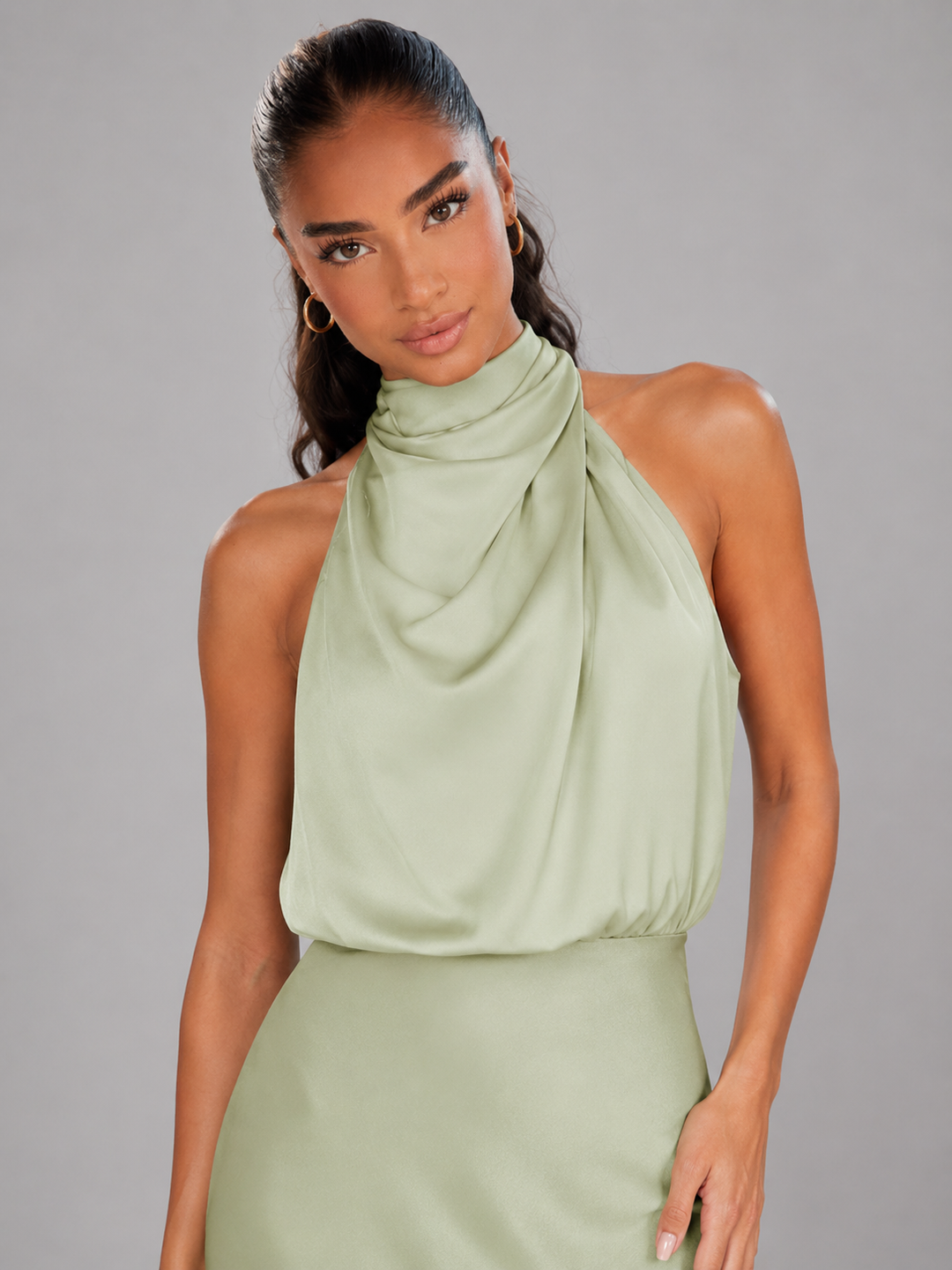 Araminta satin high neck midi dress – image 28
