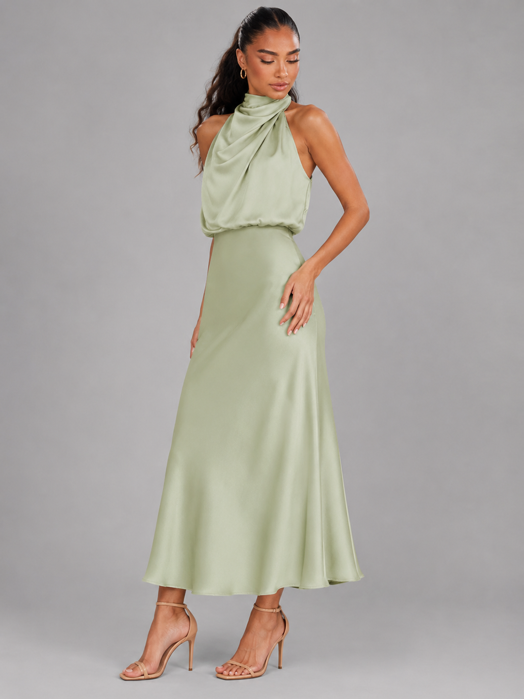 Araminta satin high neck midi dress – image 30