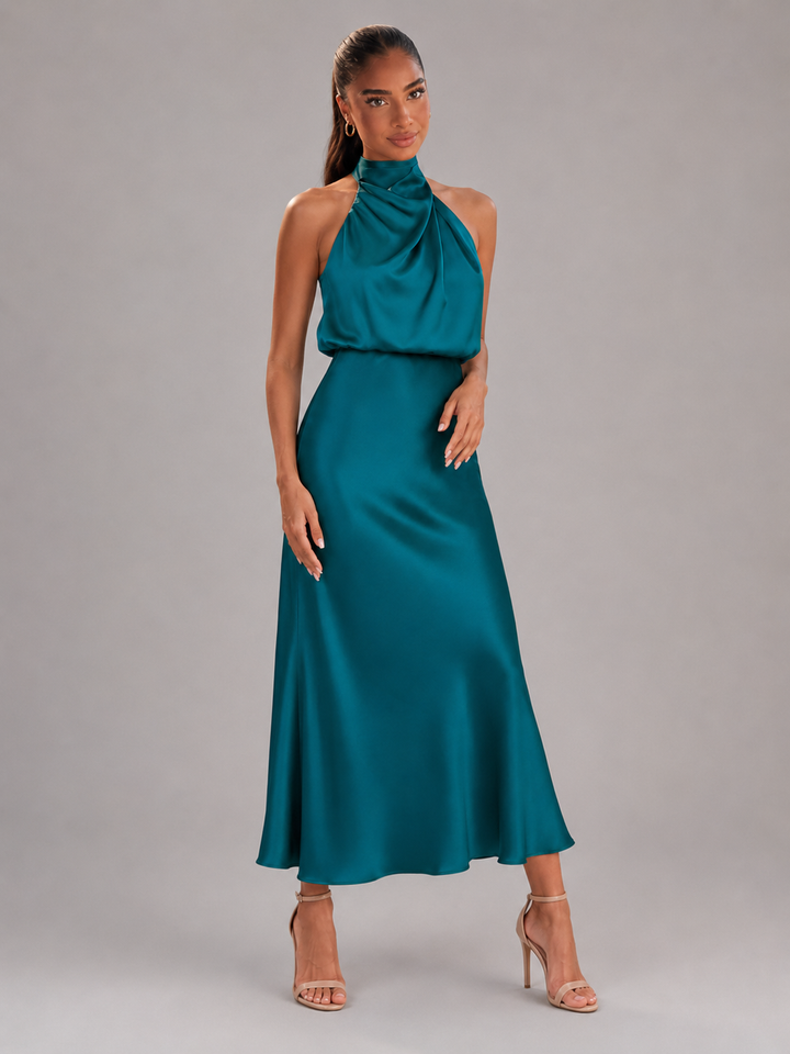 Araminta satin high neck midi dress – image 35