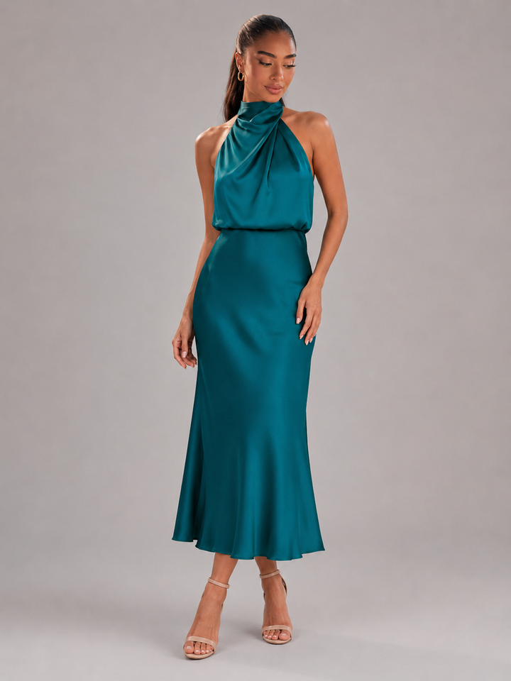 Araminta satin high neck midi dress – image 39