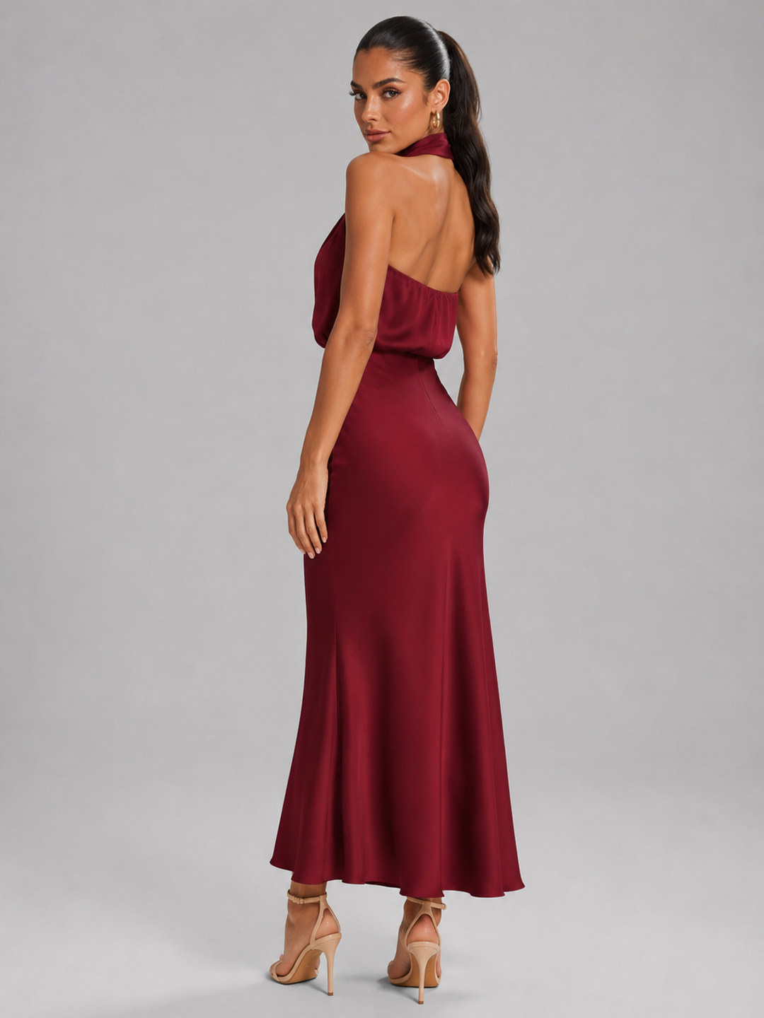 Araminta satin high neck midi dress – image 45