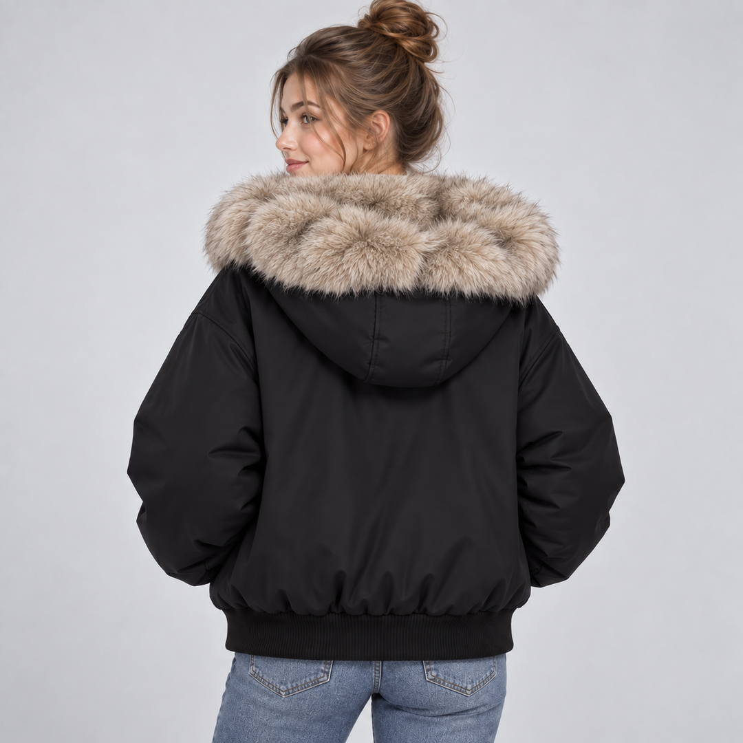 Rhoslyn cropped puffer jacket with faux fur trim – image 2