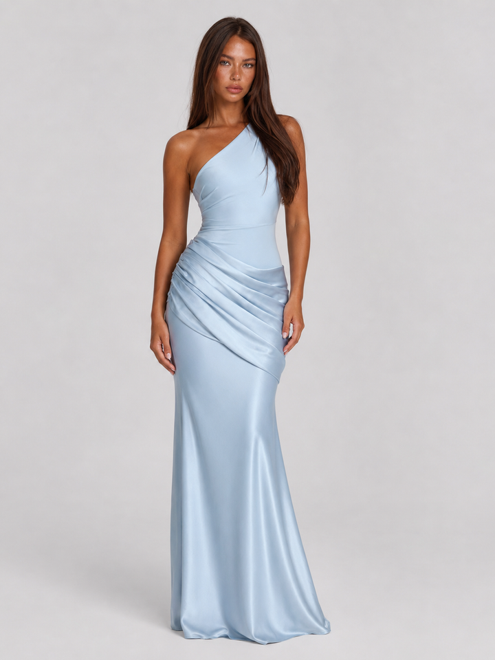Ottilie one shoulder draped satin maxi dress – image 8