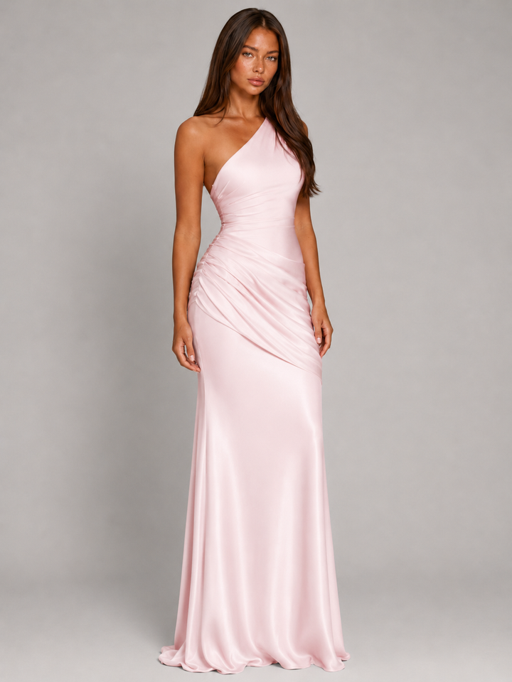 Ottilie one shoulder draped satin maxi dress – image 12