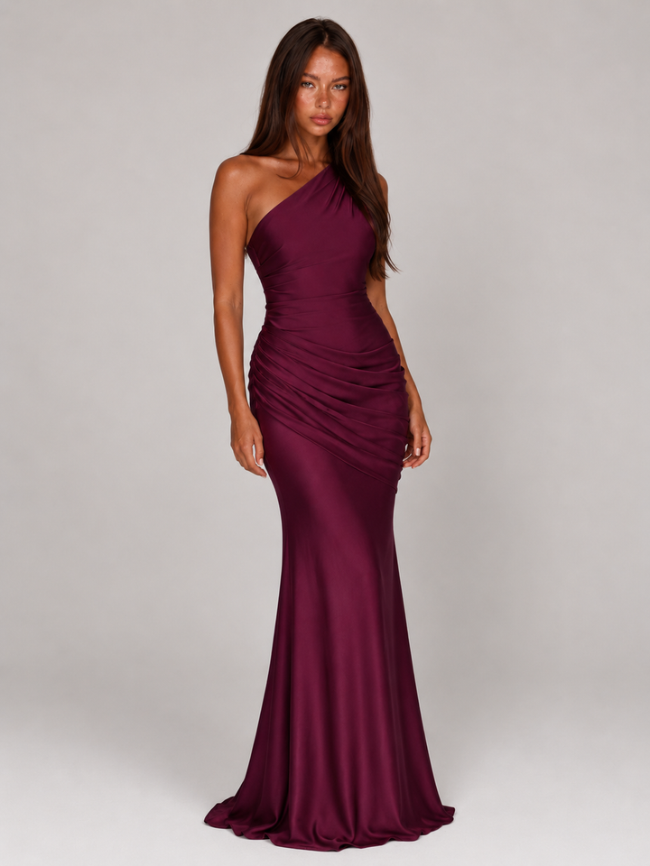 Ottilie one shoulder draped satin maxi dress – image 14