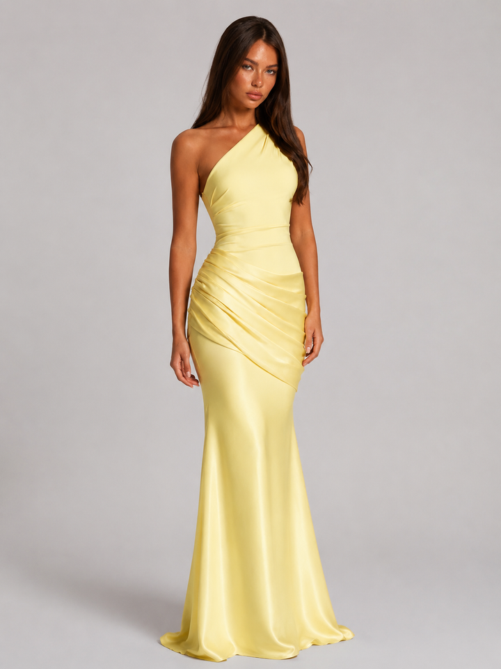 Ottilie one shoulder draped satin maxi dress – image 16