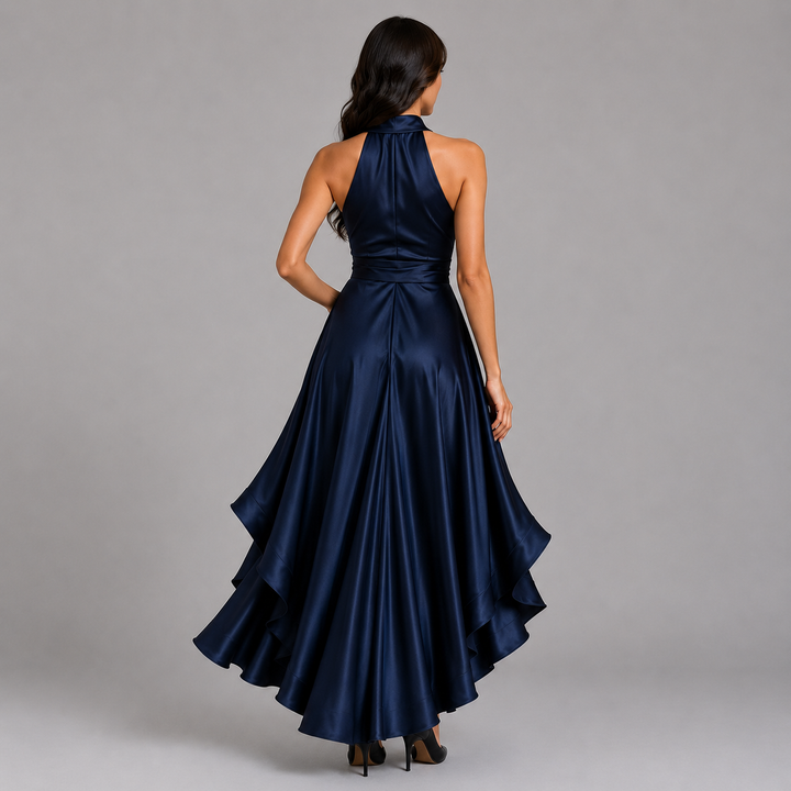 Damaris satin look halter maxi dress with split – image 7