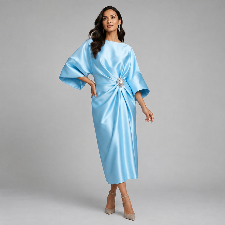 Aurora batwing sleeve satin midi dress – image 7