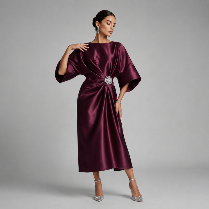 Aurora batwing sleeve satin midi dress – image 6