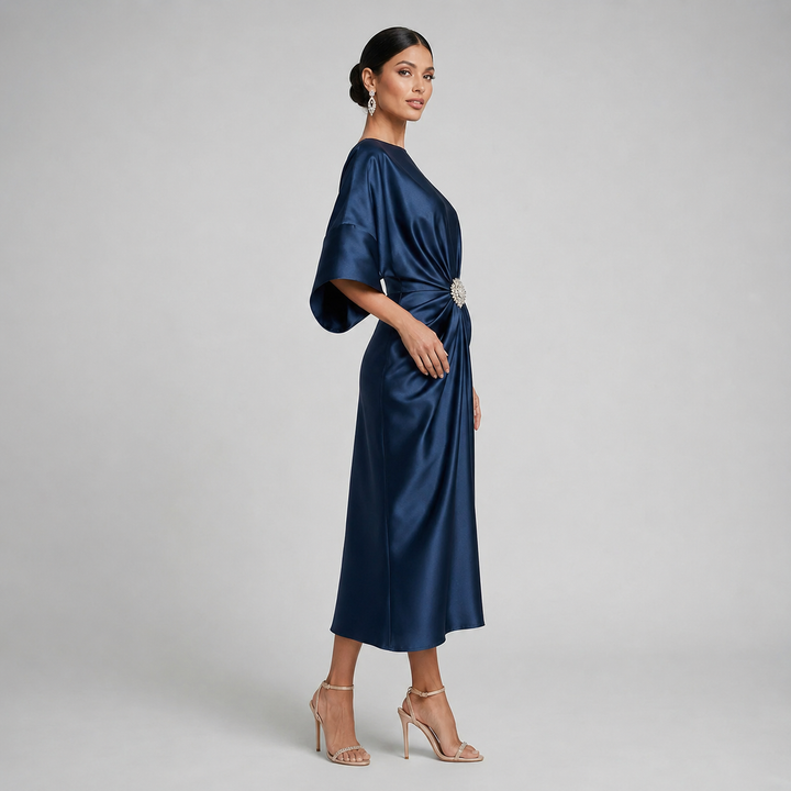 Aurora batwing sleeve satin midi dress – image 2