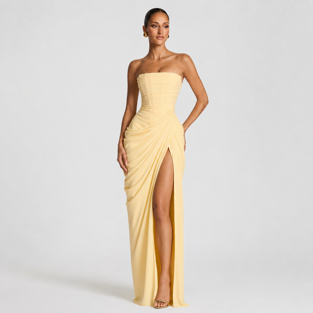 Ophira strapless ruched maxi dress
