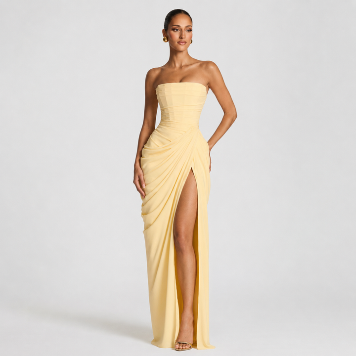 Ophira strapless ruched maxi dress