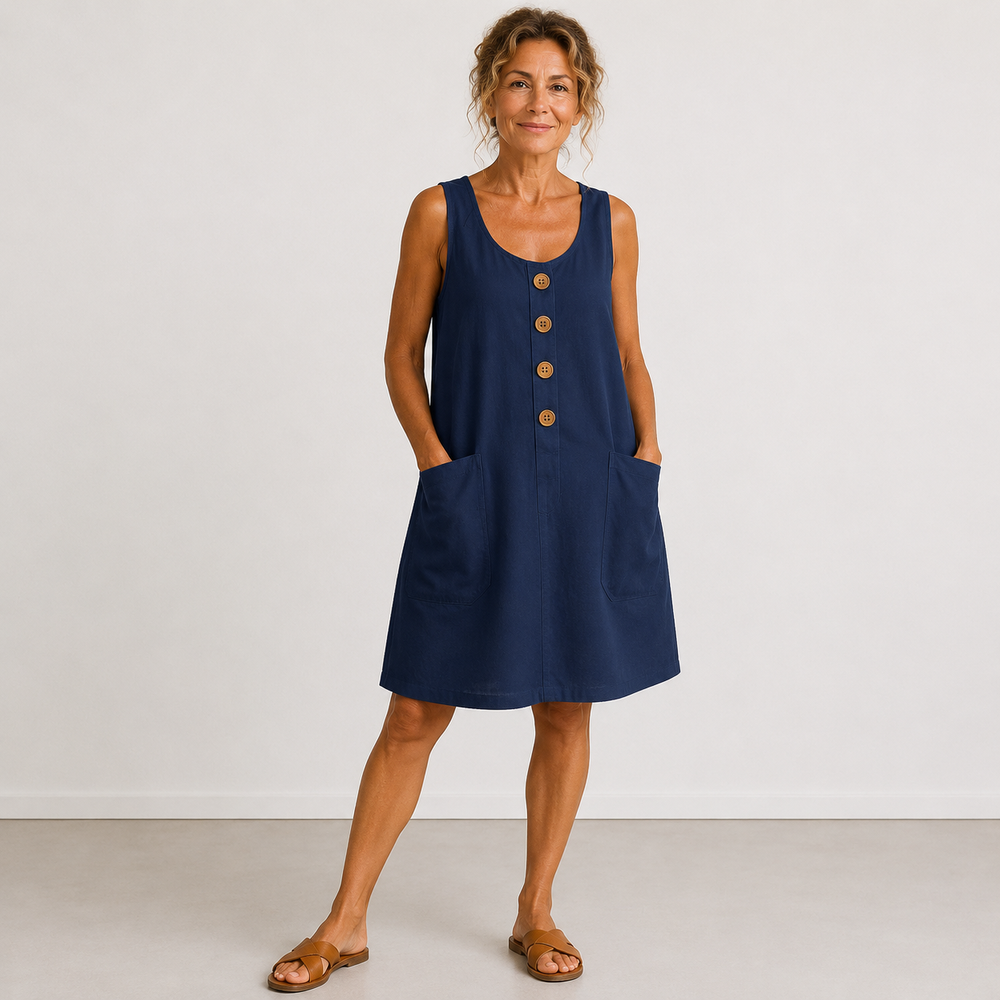 Mabel button front midi dress with pockets – image 2