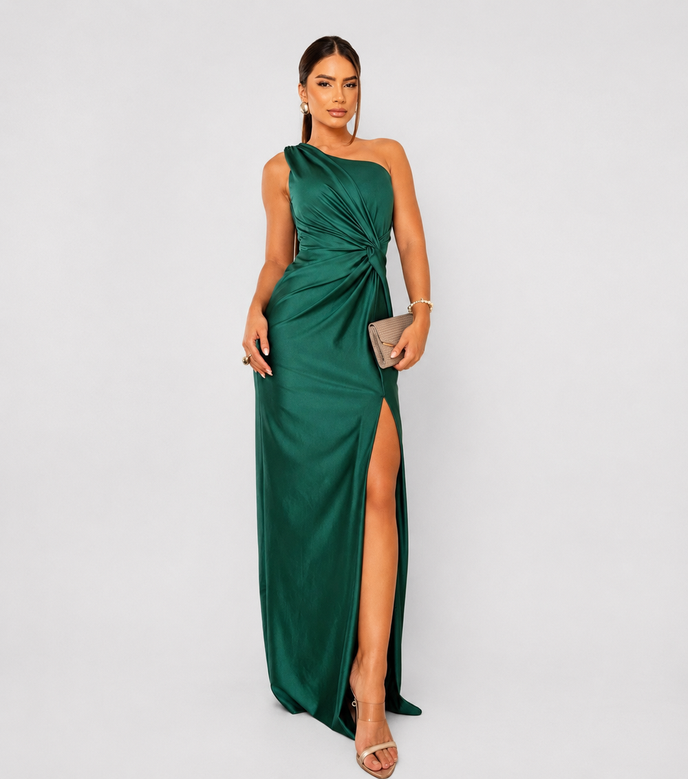 Annest one shoulder evening maxi dress with slit – image 2
