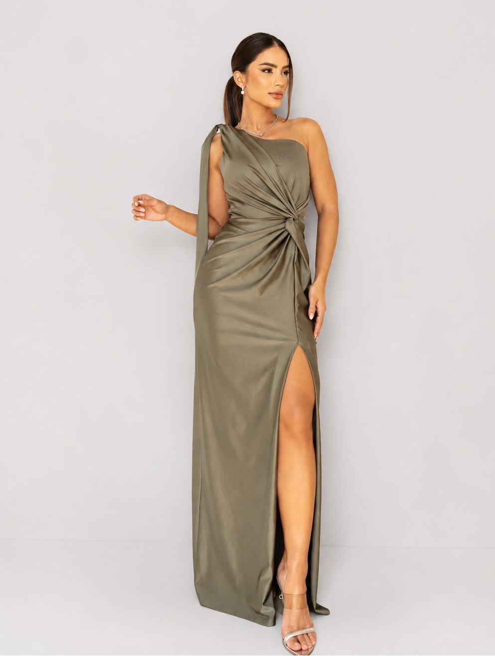 Annest one shoulder evening maxi dress with slit