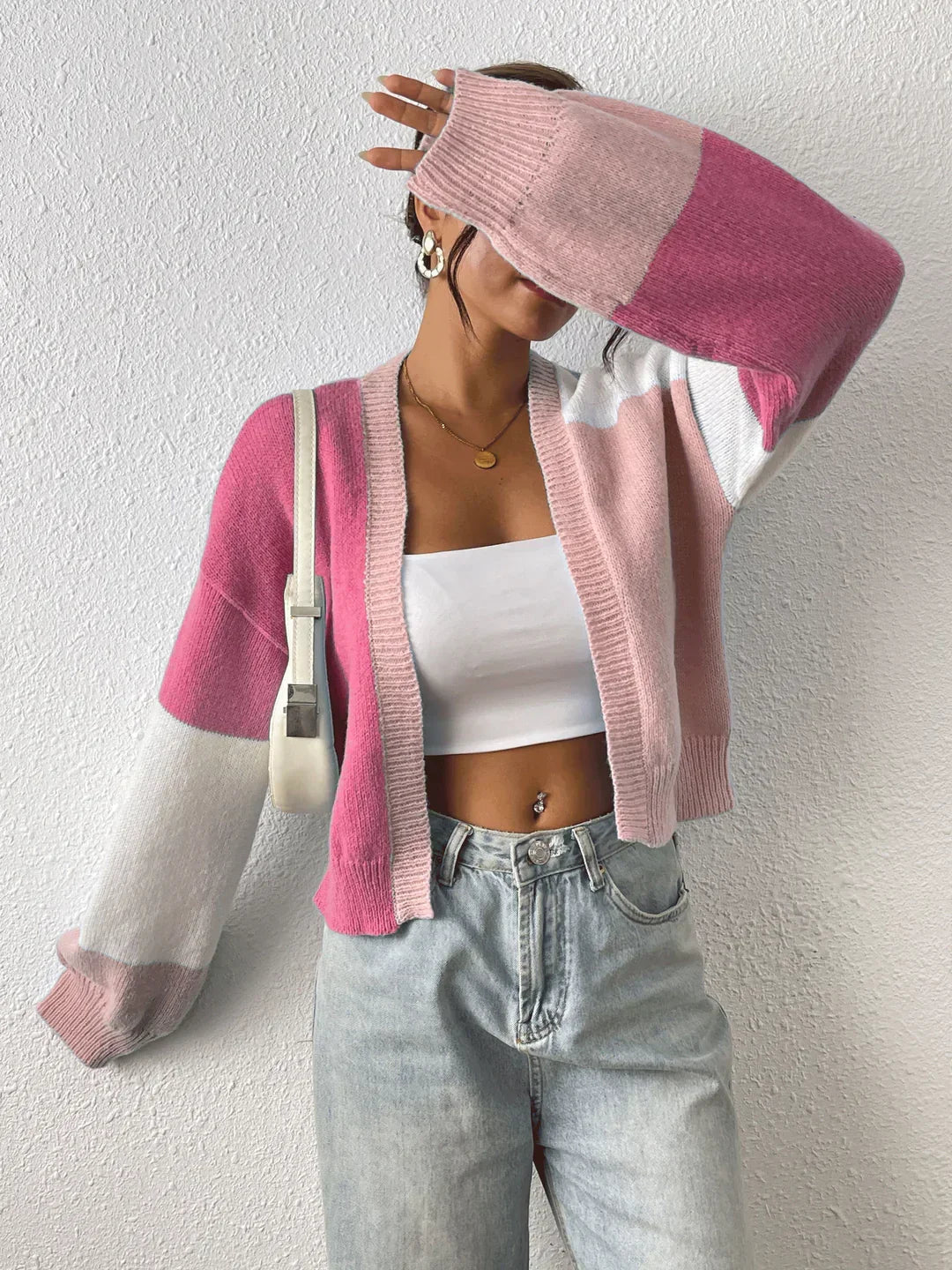 Rosalie cropped colour block cardigan – image 4