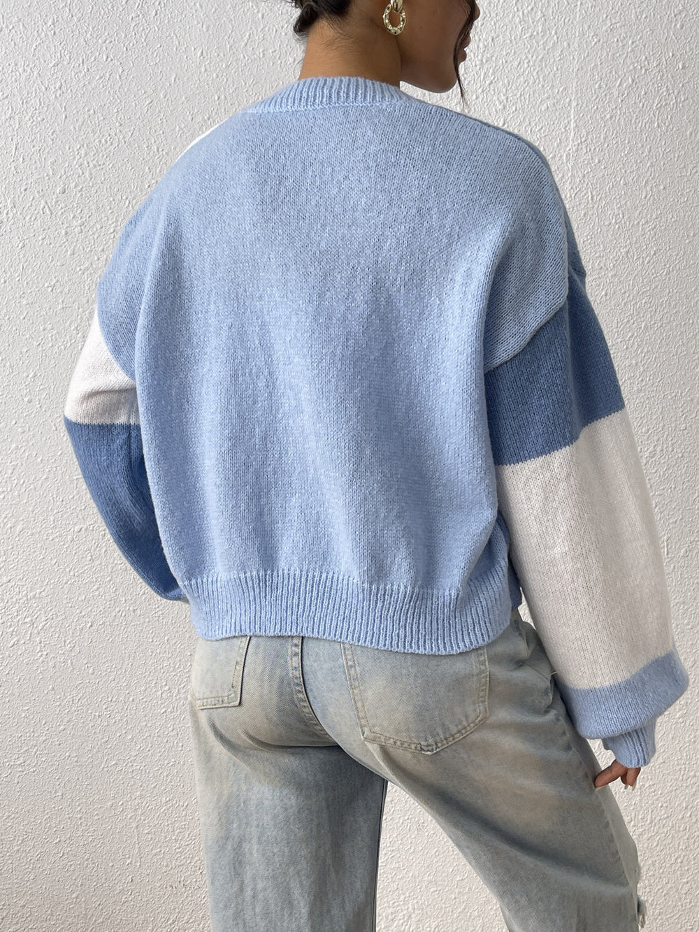 Rosalie cropped colour block cardigan – image 2