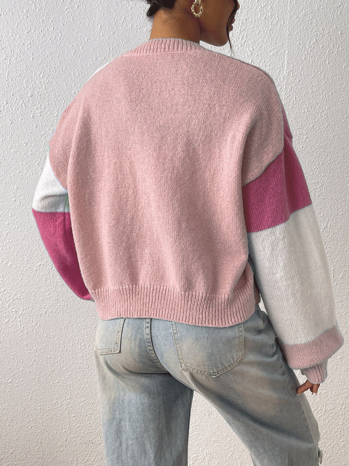 Rosalie cropped colour block cardigan – image 5