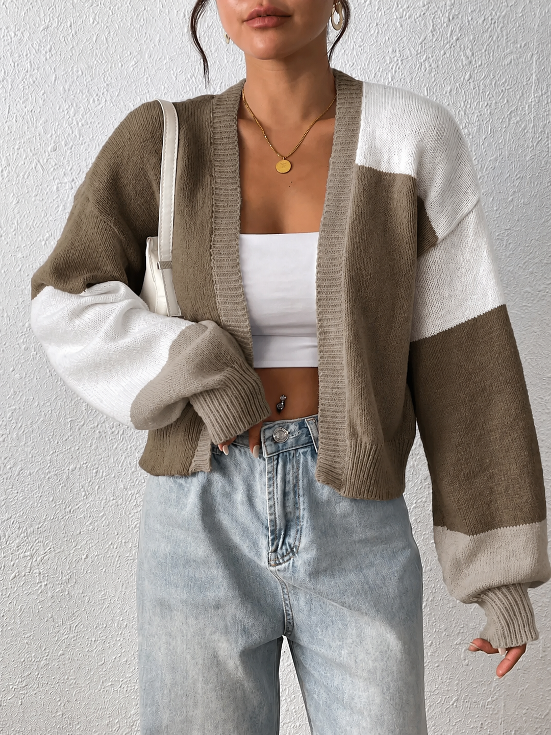 Rosalie cropped colour block cardigan – image 7