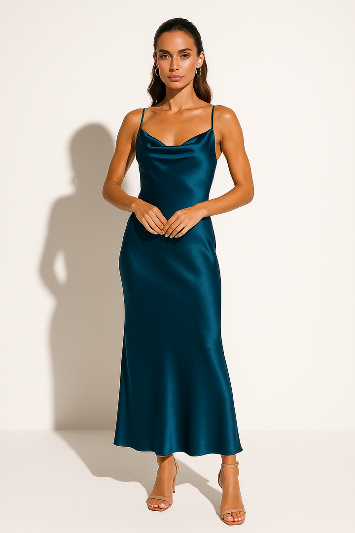 Solene draped neck satin slip dress – image 6