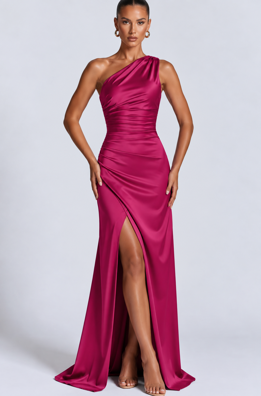 Peony one shoulder satin maxi dress with slit – image 10