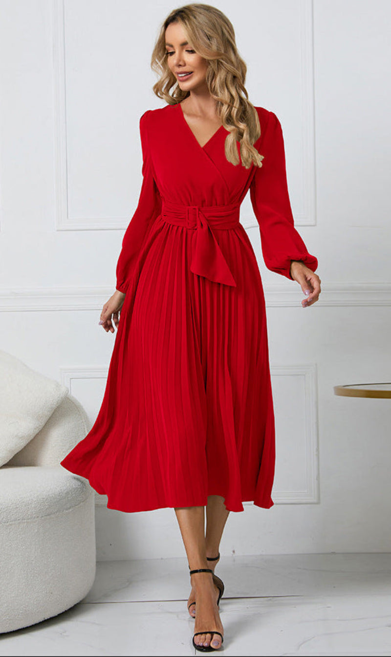 Annwen wrap front pleated midi dress – image 3