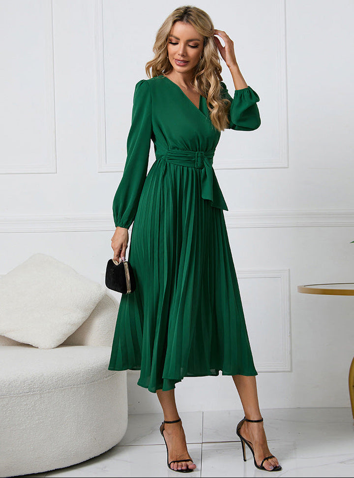 Annwen wrap front pleated midi dress