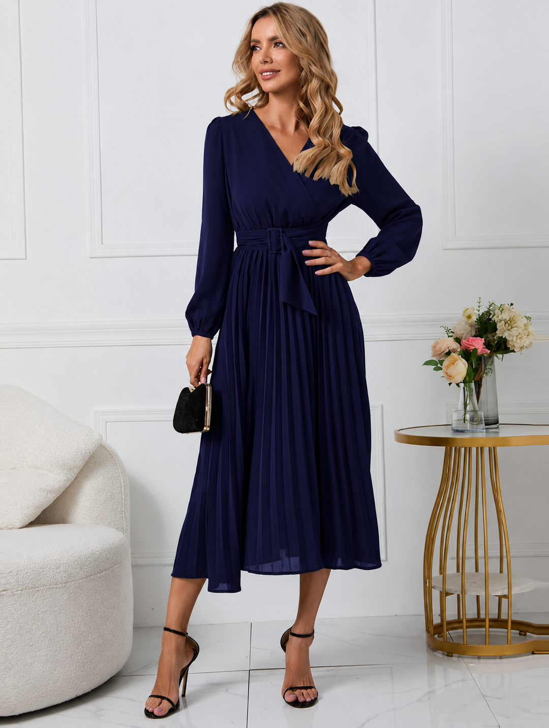 Annwen wrap front pleated midi dress – image 5