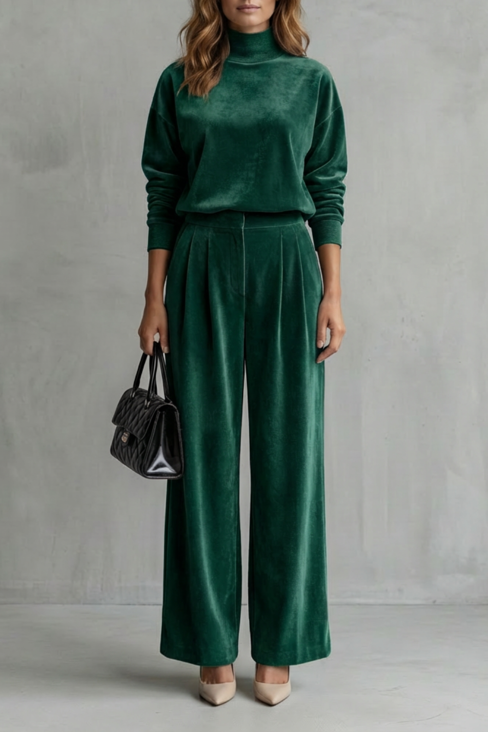 Sybil velour high neck top and wide leg trouser set – image 5