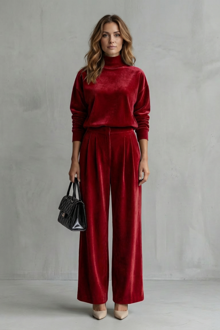 Sybil velour high neck top and wide leg trouser set – image 14