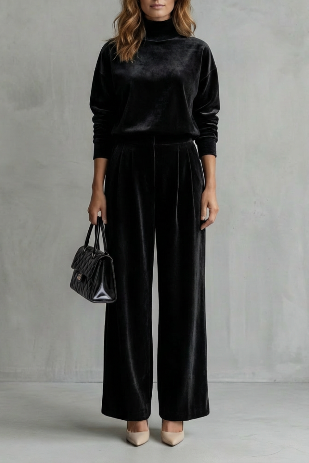 Sybil velour high neck top and wide leg trouser set – image 15