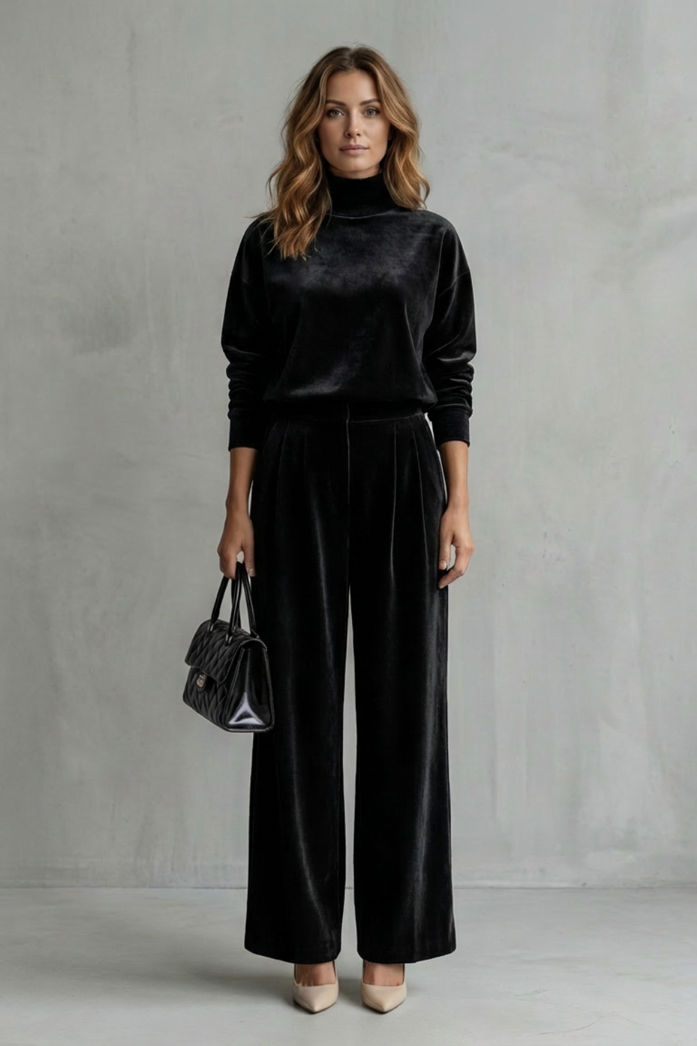 Sybil velour high neck top and wide leg trouser set – image 16