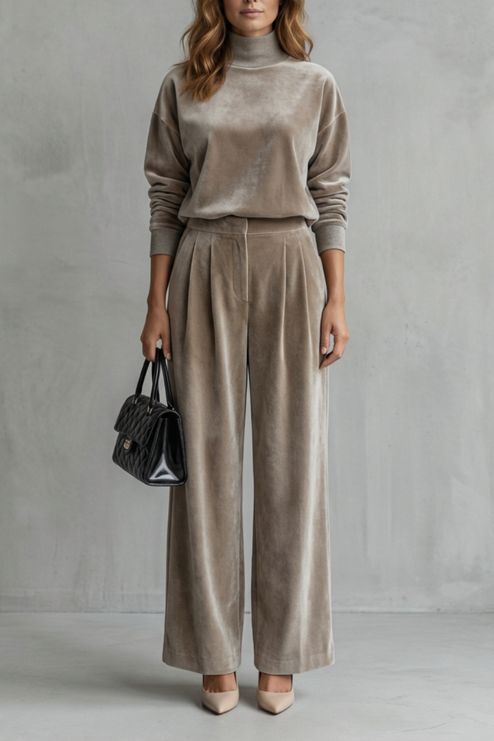 Sybil velour high neck top and wide leg trouser set