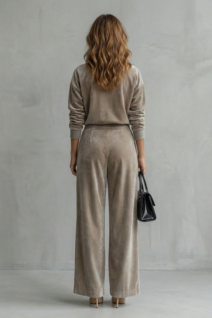 Sybil velour high neck top and wide leg trouser set – image 4