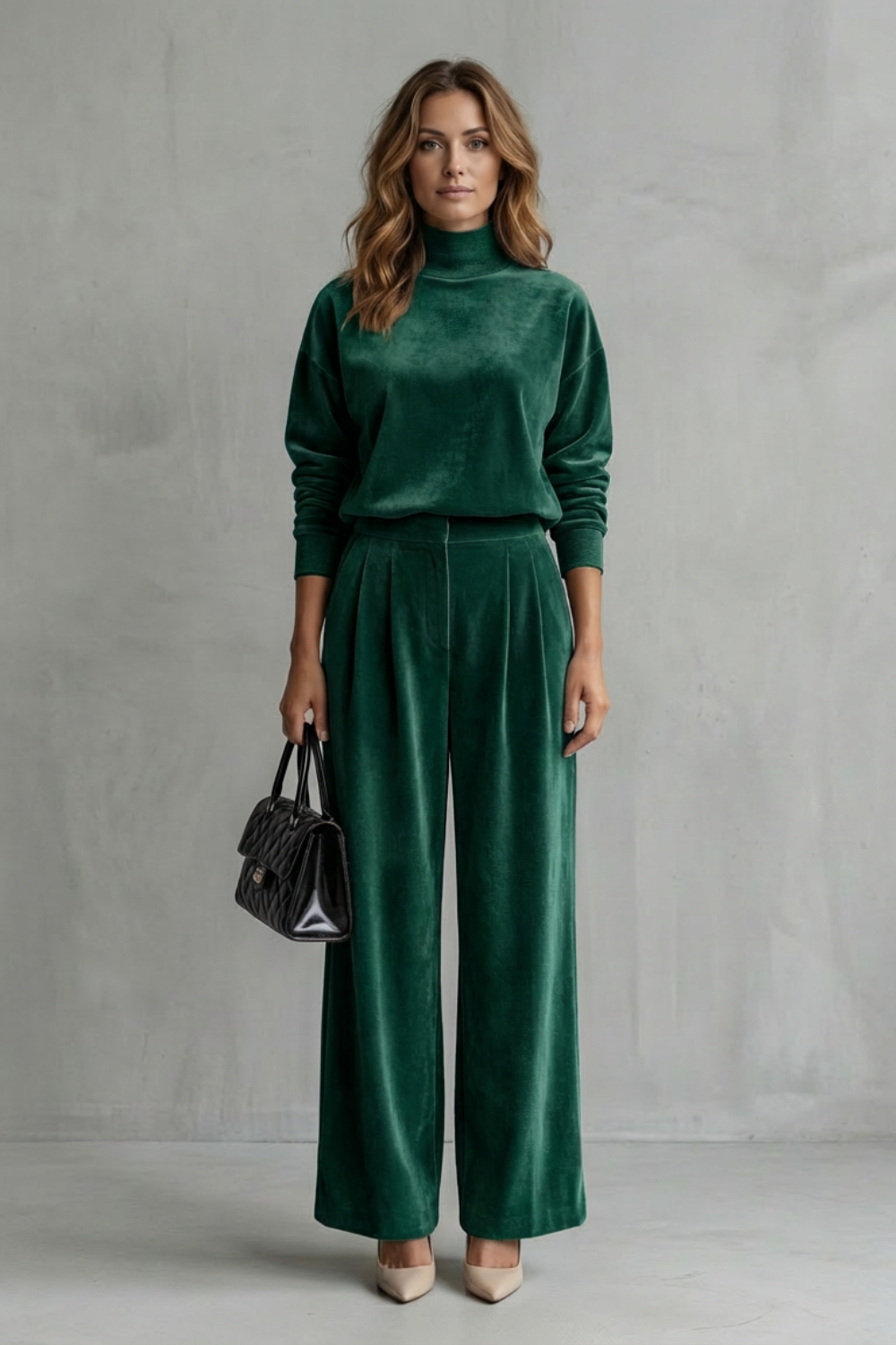 Sybil velour high neck top and wide leg trouser set – image 6