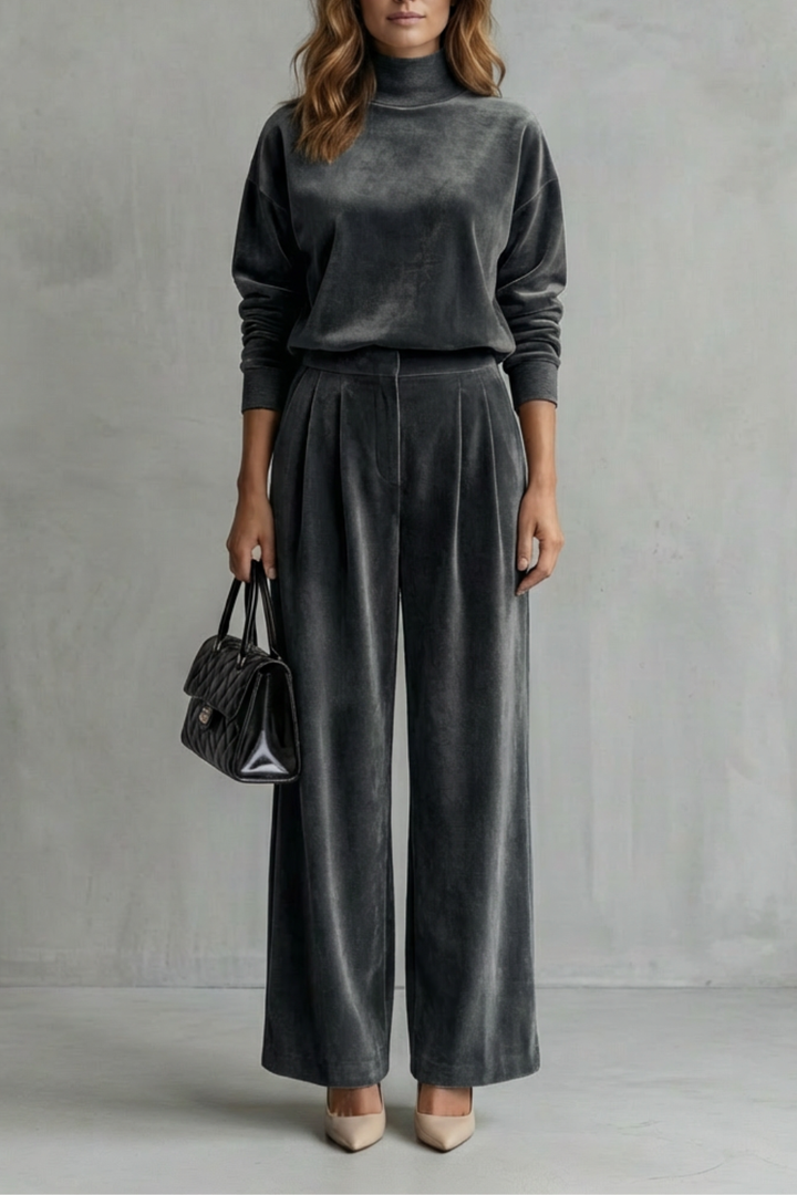 Sybil velour high neck top and wide leg trouser set – image 7
