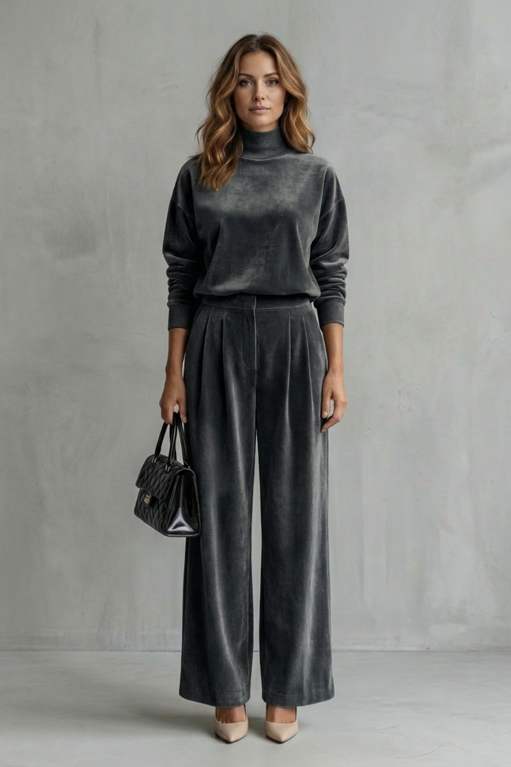 Sybil velour high neck top and wide leg trouser set – image 8