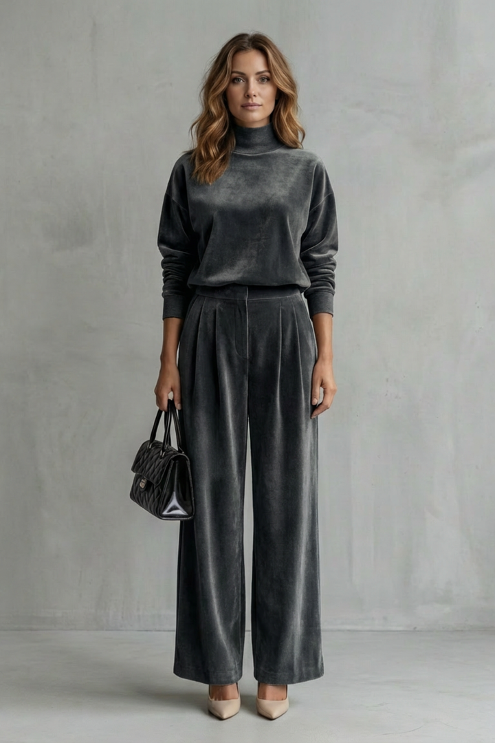 Sybil velour high neck top and wide leg trouser set – image 8