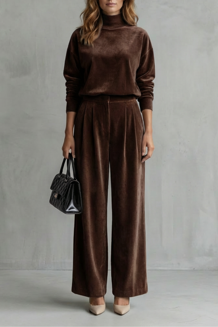 Sybil velour high neck top and wide leg trouser set – image 9