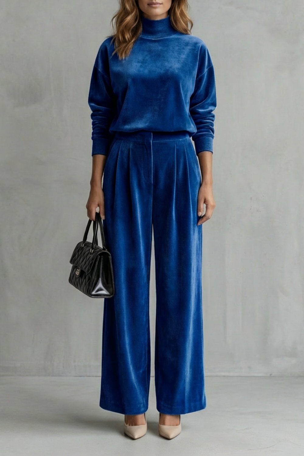 Sybil velour high neck top and wide leg trouser set – image 11