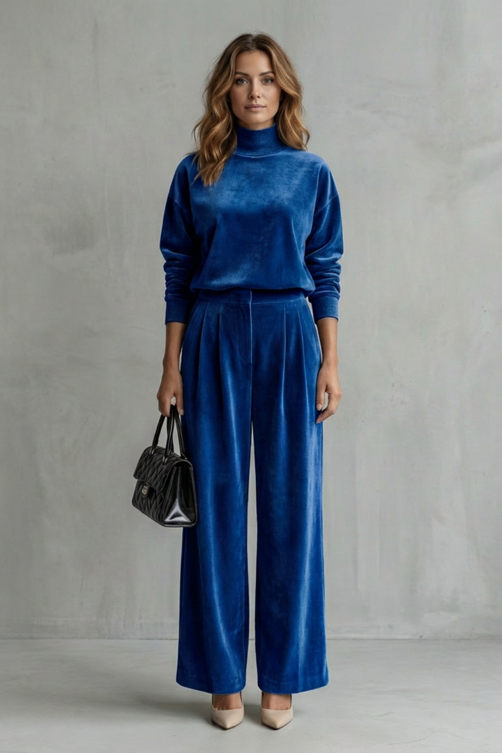 Sybil velour high neck top and wide leg trouser set – image 12