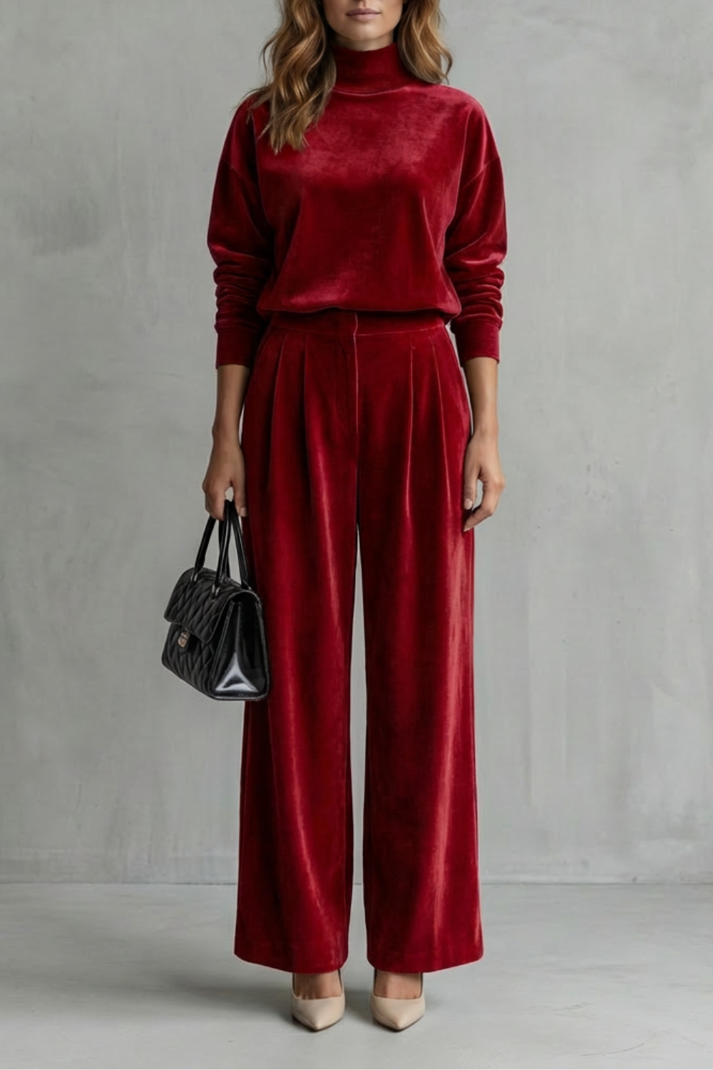 Sybil velour high neck top and wide leg trouser set – image 13