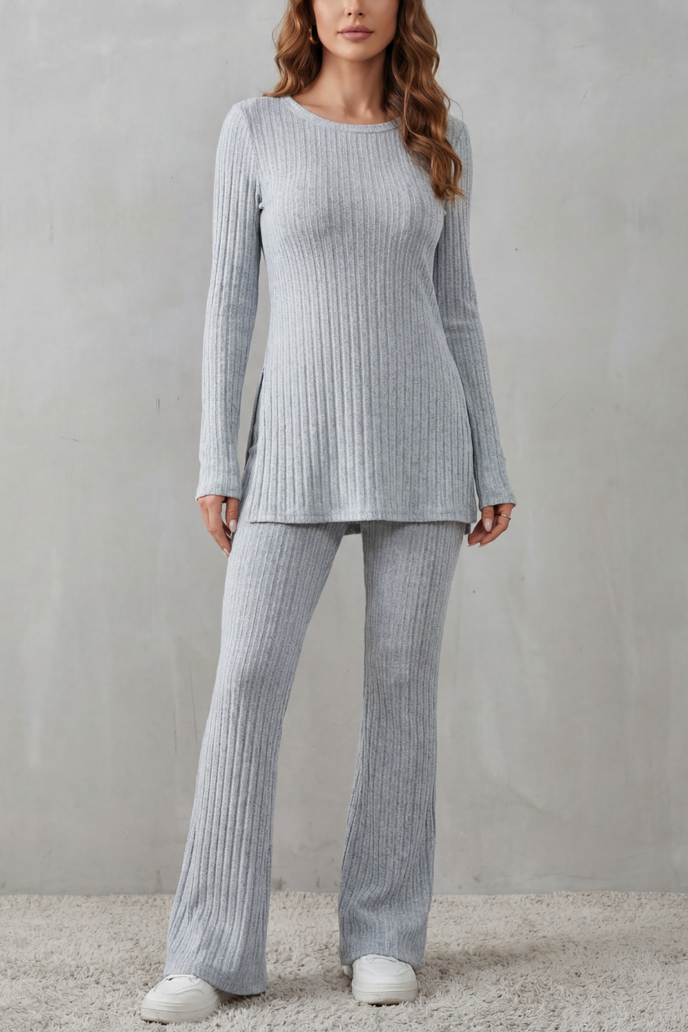 Frances ribbed tunic and flared trouser set