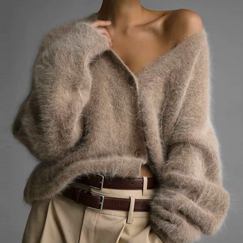 Delphina fluffy knit button cardigan – image 2