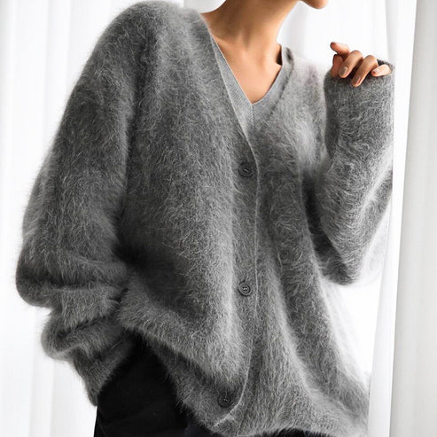 Delphina fluffy knit button cardigan – image 3